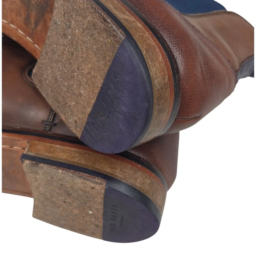 Ted Baker Camroon 4 Chelsea Boots US 10 Brown Leather Paisley Gusset Dress Shoes
